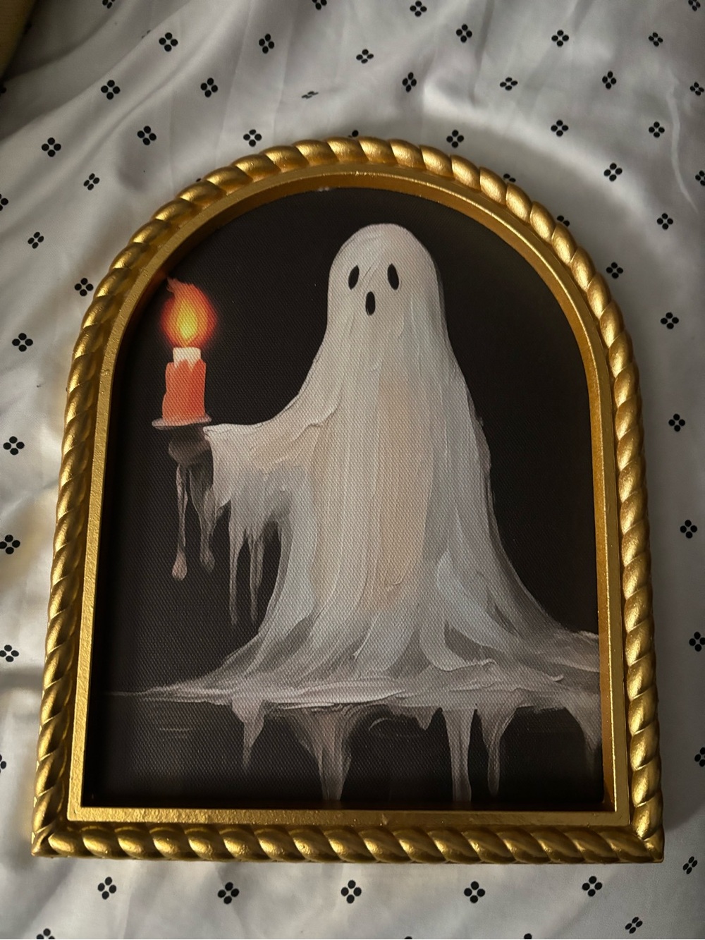 T.J.Maxx Gold Framed Ghost with Orange Candle Wall Art